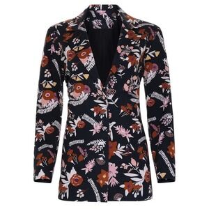 Carolina K Womens Floral Cotton Blazer Black Botanical Print Oversized Size M